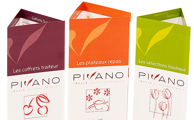 Pivano - supports de vente des 3 offres Coffrets traiteur, Plateaux repas et Sélections boutique
